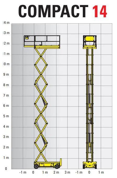 Electric scissor lift (battery, 2 WD), 14m