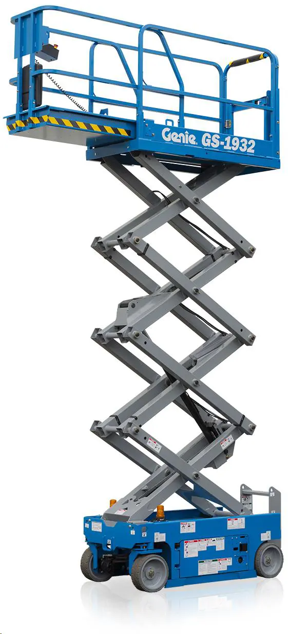 Narrow electric scissor lift (battery, 2 WD), 8m