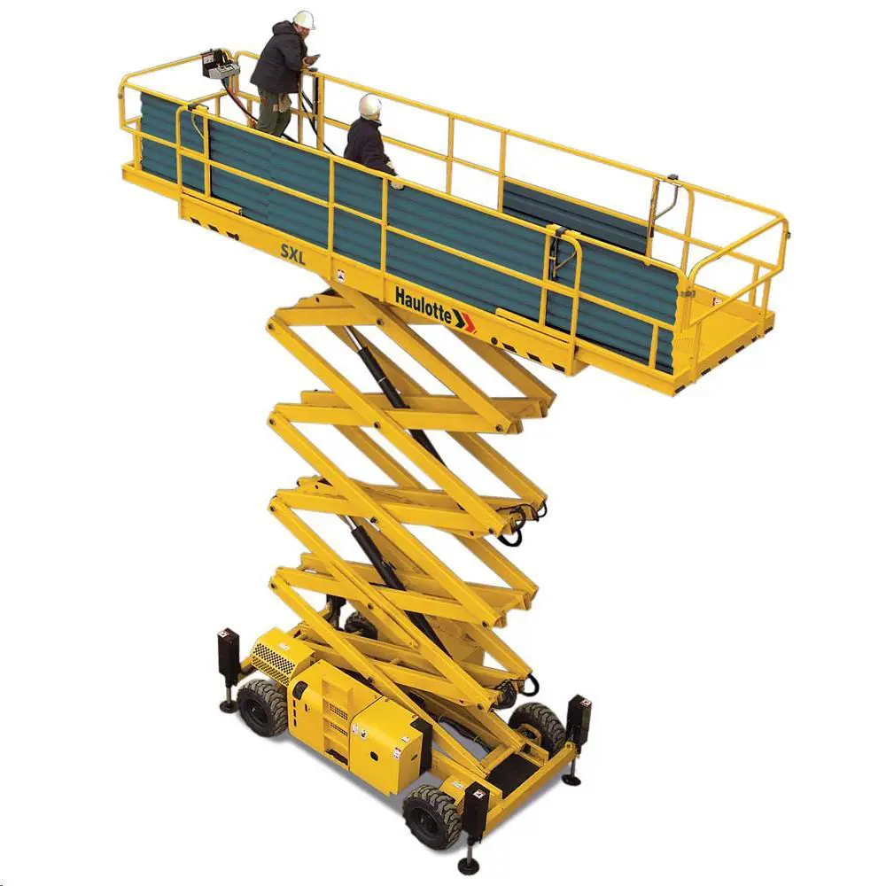 Large platform rough-terrain scissor lift (diesel, 4 WD), 12m